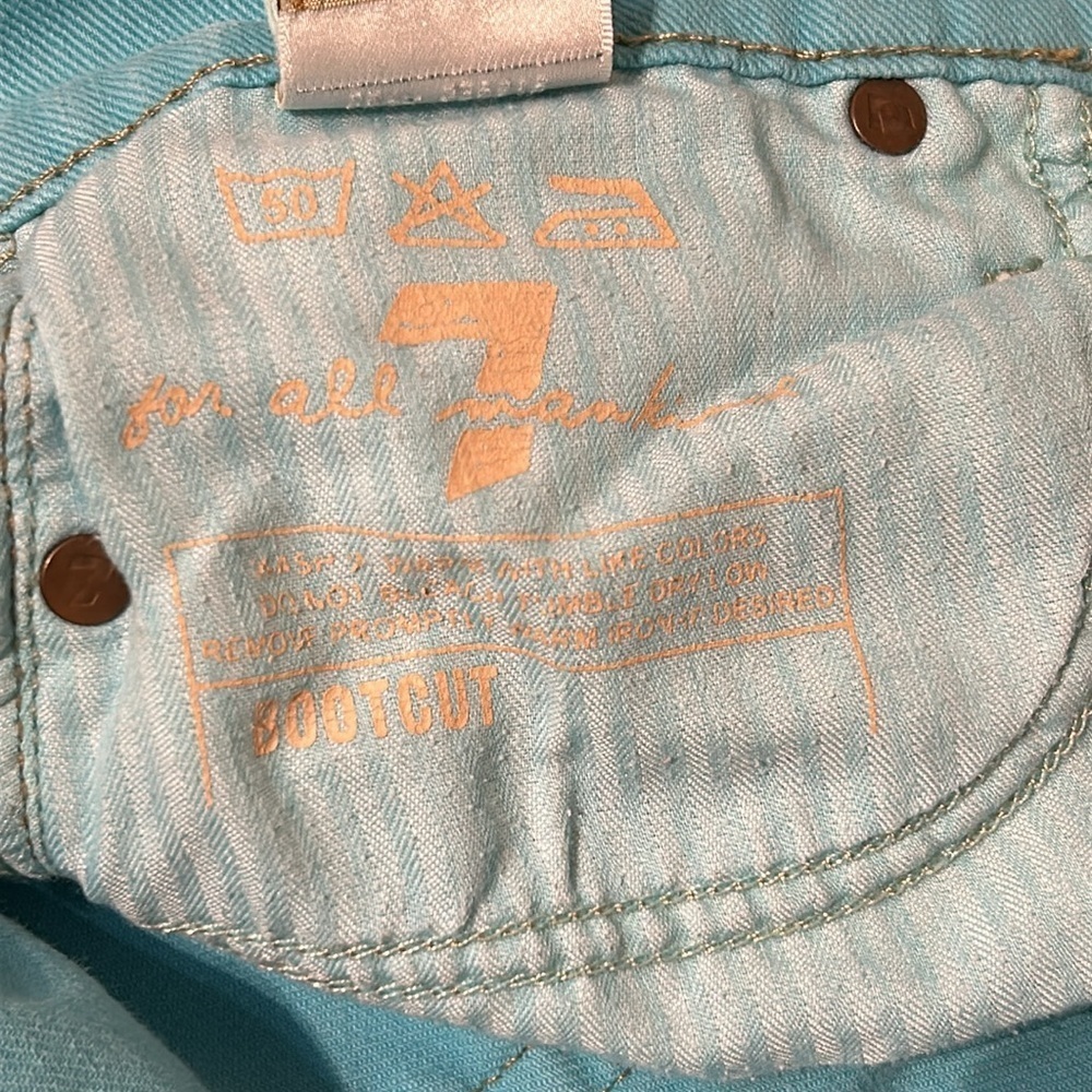 7 For All Mankind Flare Jeans 27 Bright Baby Blue Denim Made USA Vintage Y2K 00s - Picture 8 of 11